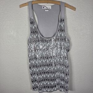 Imaginary Voyage Sz L Silver Sequin Tank Scoop Neck Solid
